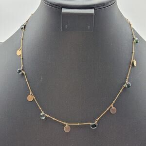 14K Gold Filled Disk & Gemstone Dangle 17"-19.5" Chain Necklace